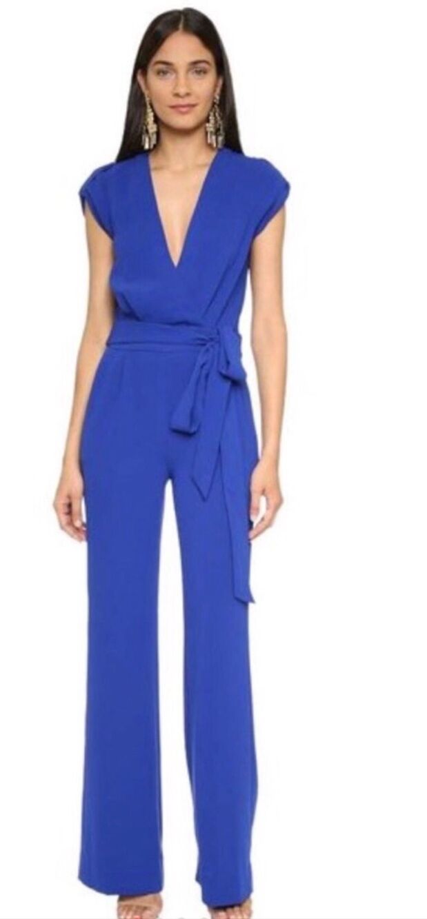 DVF Purdy Cosmic Cobalt Blue Wrap Jumpsuit womans14 career diane von furstenberg